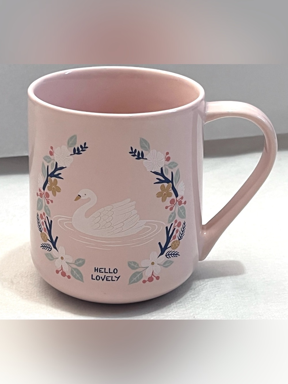 Hello Lovely Pink Swan Porcelain Mug Threshold Perfect Gift Tea or Coffee Mug